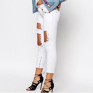 Liquor N Poker White Pom Pom Jeans Size 8